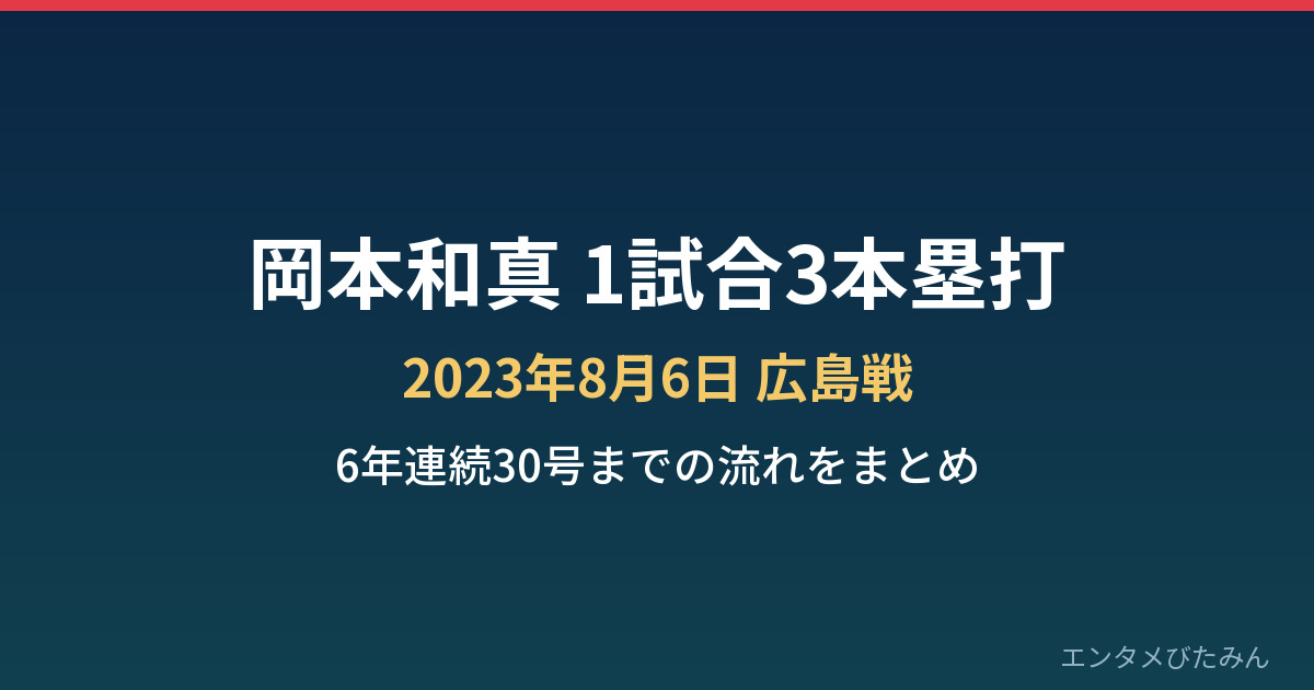 岡本和真 1試合3本塁打 2023年8月6日 広島戦 まとめのアイキャッチ画像